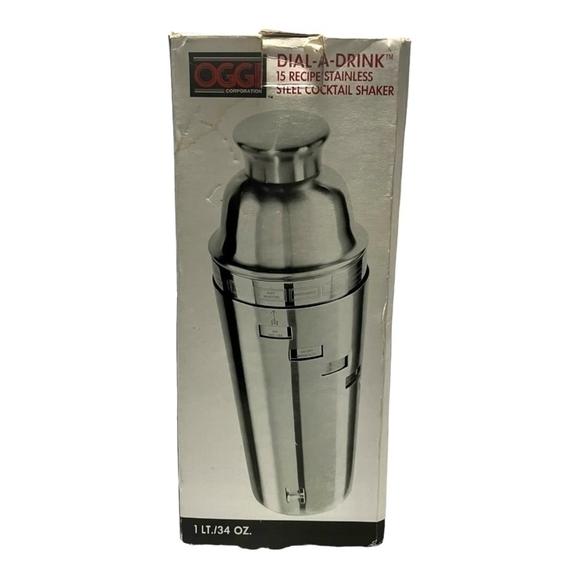 OGGI Dial A Drink Stainless Steel Cocktail Shaker 15 Built-in Recipes Canister - Picture 2 of 5